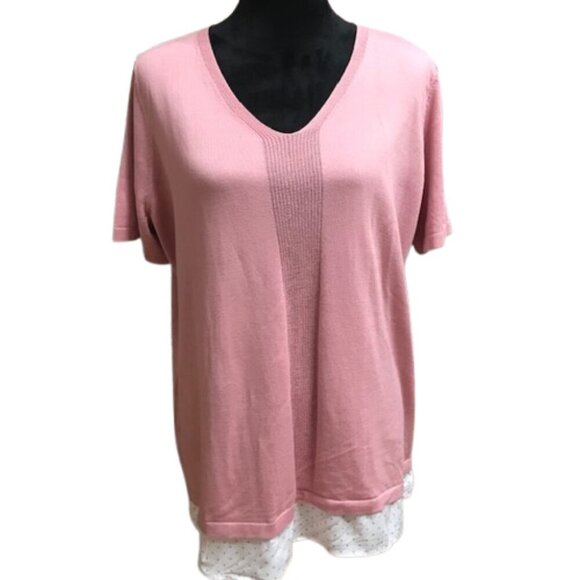 NWT Talbots Women's Layered Look Pink Sweater With polka dot mock shirt trim 1X - Picture 3 of 13